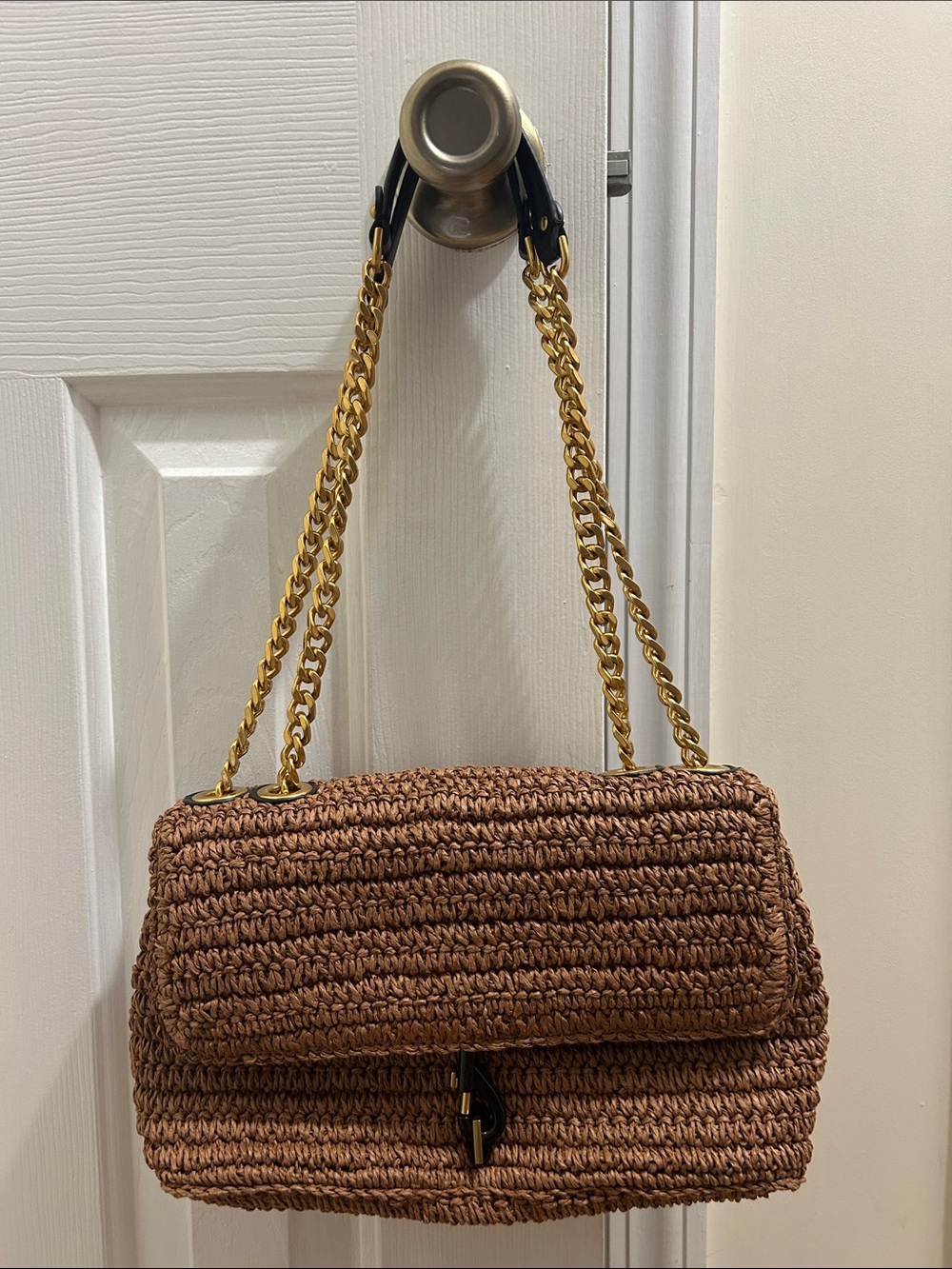 Rebecca Minkoff Woven Brown Shoulder Bag with Gold Chain